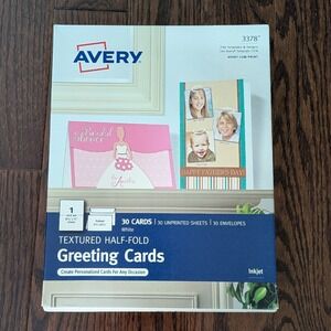 NEW Avery 3378 Textured Half-Fold Greeting Cards White Inkjet 30 Count 5.5x8.5"